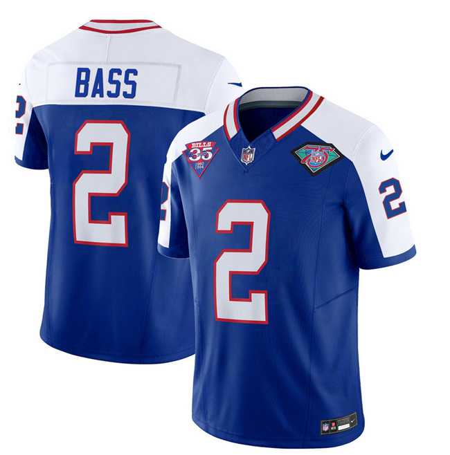 Men & Women & Youth Buffalo Bills #2 Tyler Bass Blue White 2023 F.U.S.E. 75th Anniversary Throwback Vapor Untouchable Limited Football Stitched Jersey->buffalo bills->NFL Jersey